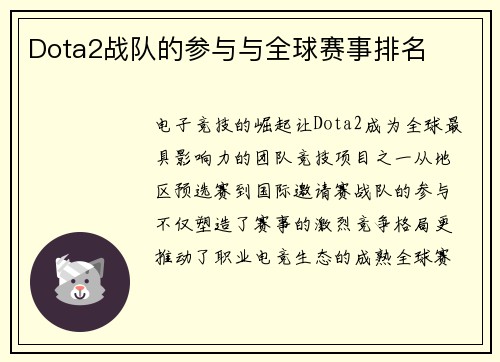 Dota2战队的参与与全球赛事排名